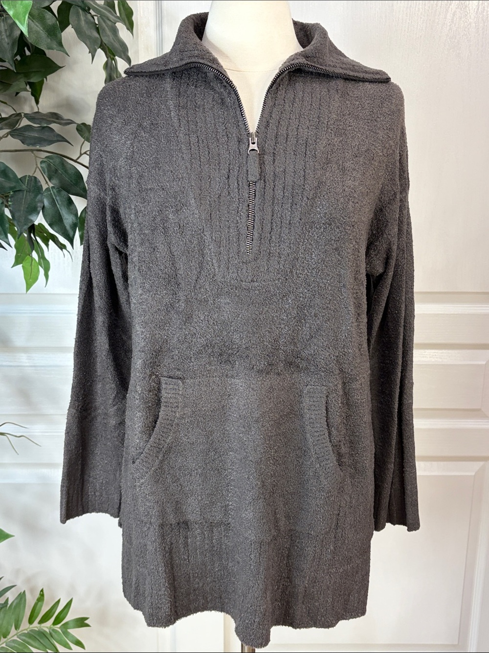 Barefoot Dreams CozyChic Lite Half Zip Tunic ~ Carbon